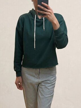 Dark Green Cropped Hoodie Women Size S Primark Casual Sweatshirt Cozy Pullover
